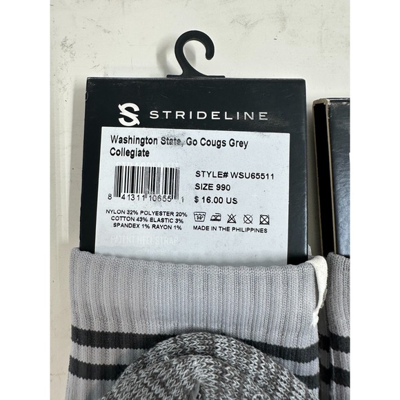 Lot Of 2 Strideline Washington State Cougars Go Cougs Socks‎ Gray Size 6-12 NWT - Picture 9 of 9